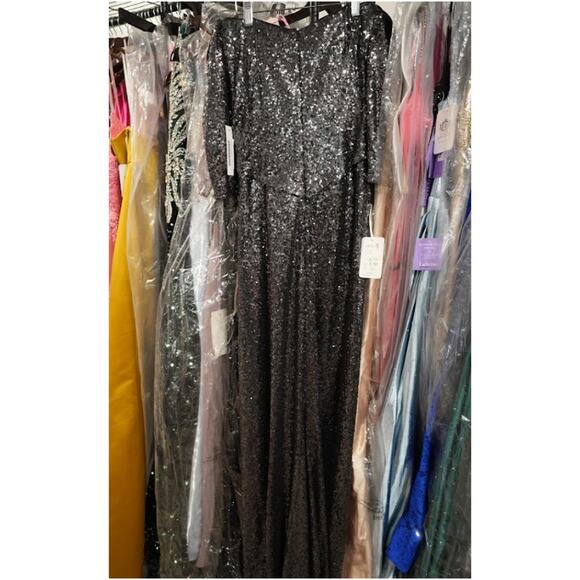 Rene Ruiz Evening Gown Sequin Dress Women sz 4 Pewter Shimmer Draped Formal NWT - Picture 5 of 8